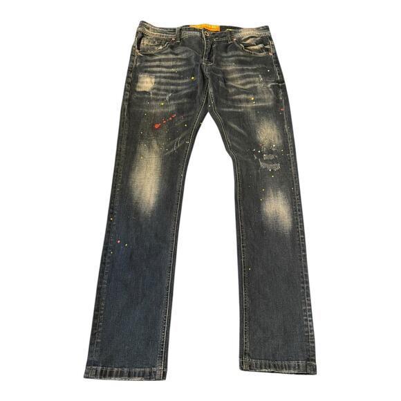 RS7 royal 7even mens 100% authentic size 34/32 long Stretch jeans Blue Faux Torn - Picture 1 of 10